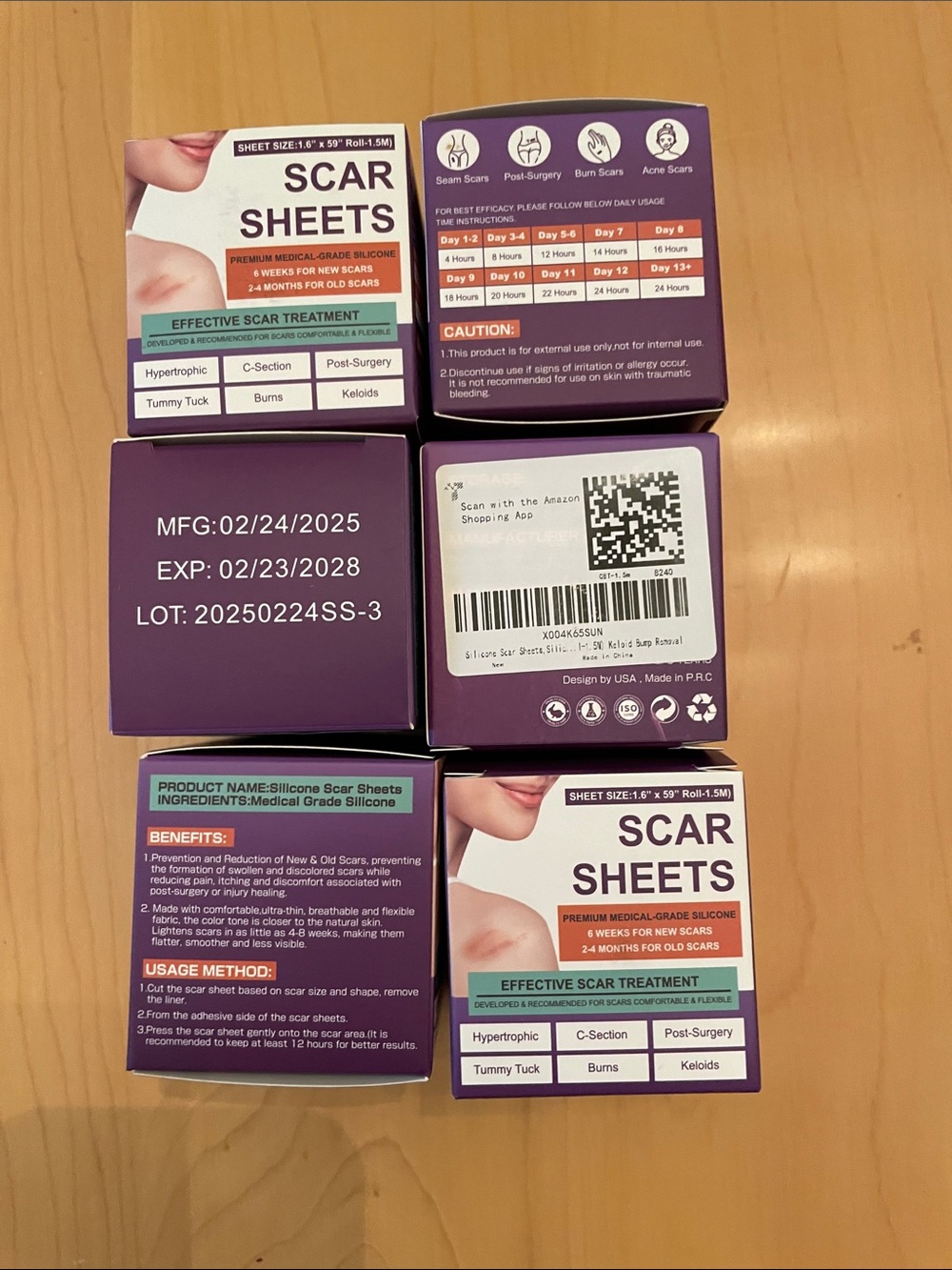 Six boxes of Scar Sheets Silicone Scar Treatment - Purple & White Packaging NWT
